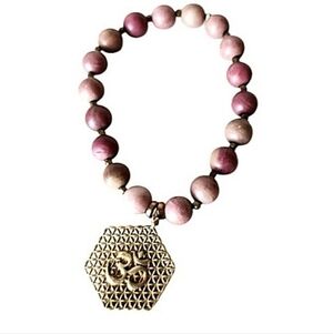 Spiritual Om Symbol Pink Beaded Bracelet with Gold Charm